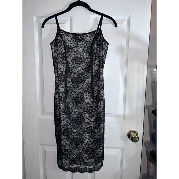 HUGO BUSCATI Collection Black Overlay Lace Satin Sleeveless Open Back - Picture 2 of 12
